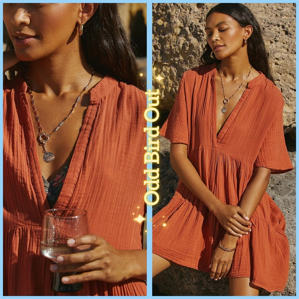 Anthropologie The Kallie Flowy Tunic Dress in Rust - Picture 2 of 5